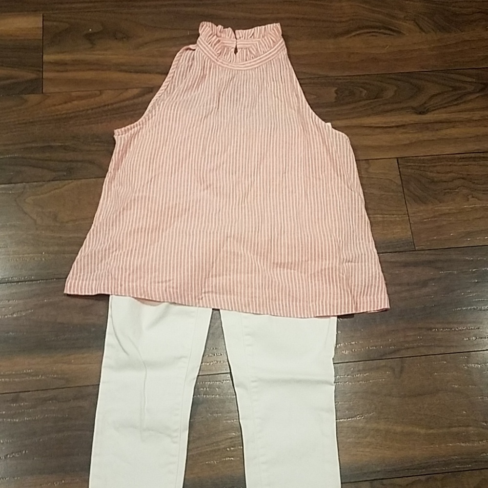 stripped pink and white blouse
